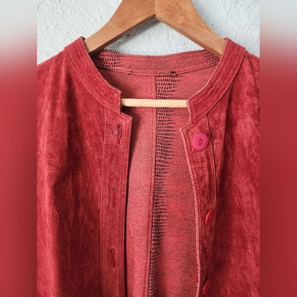 David Dart Suede Leather Reversible Red Button-Up Suede Jacket - Picture 3 of 11